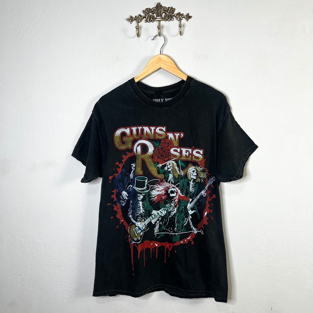 Guns N Roses Band T Shirt Black Graphic Print Skeleton 100%‎ Cotton Size Medium